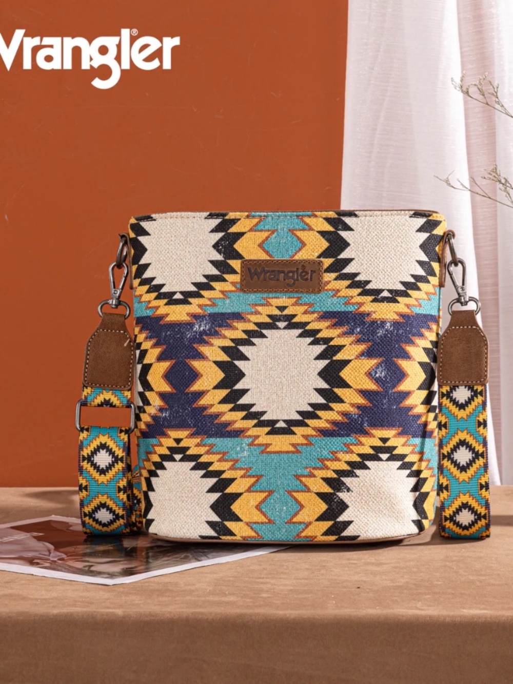 Wrangler Aztec Distressed Print Dual Sided Print Crossbody - Green